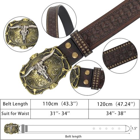 INOGIH Mens and Women Western Cowboy Belt,Vintage Longhorn-Bull-Head Western-Cowgirl-Embossed-Country Belt in Saudi Arabia