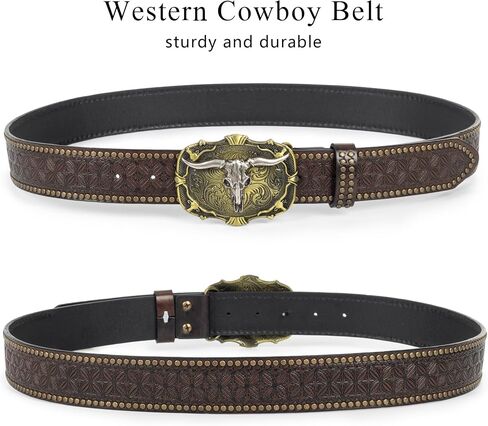 INOGIH Mens and Women Western Cowboy Belt,Vintage Longhorn-Bull-Head Western-Cowgirl-Embossed-Country Belt in Saudi Arabia