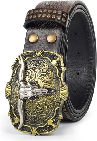 INOGIH Mens and Women Western Cowboy Belt,Vintage Longhorn-Bull-Head Western-Cowgirl-Embossed-Country Belt in Saudi Arabia