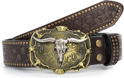 INOGIH Mens and Women Western Cowboy Belt,Vintage Longhorn-Bull-Head Western-Cowgirl-Embossed-Country Belt in Saudi Arabia