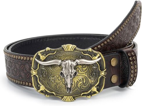 INOGIH Mens and Women Western Cowboy Belt,Vintage Longhorn-Bull-Head Western-Cowgirl-Embossed-Country Belt in Saudi Arabia
