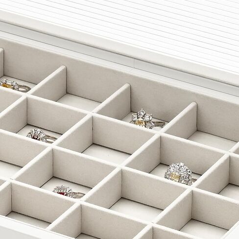 Oirlv White 24 Grid Premium Leather Jewelry Organizer Tray with Clear Lid Lockable Jewelry Box Earrings Rings Holder Box for Women Girls (Creamy-white Interior) 24 Grid in Kuwait