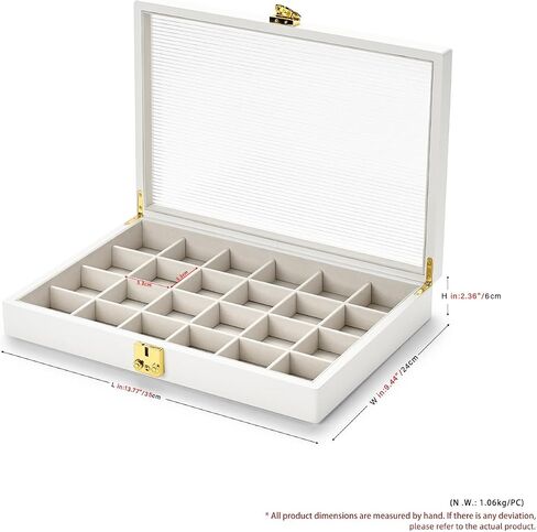 Oirlv White 24 Grid Premium Leather Jewelry Organizer Tray with Clear Lid Lockable Jewelry Box Earrings Rings Holder Box for Women Girls (Creamy-white Interior) 24 Grid in Kuwait