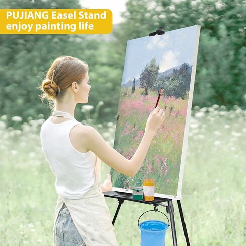 حامل حامل PUJIANG مقاس 20 بوصة - 61 بوصة للرسم، حامل فني، حامل معدني من الألومنيوم مع دلو صينية حقيبة حمل، حامل رسم بارتفاع قابل للتعديل للبالغين والأطفال (أسود) in Saudi Arabia