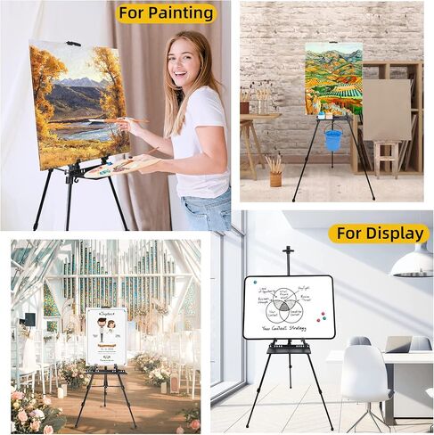 حامل حامل PUJIANG مقاس 20 بوصة - 61 بوصة للرسم، حامل فني، حامل معدني من الألومنيوم مع دلو صينية حقيبة حمل، حامل رسم بارتفاع قابل للتعديل للبالغين والأطفال (أسود) in Saudi Arabia