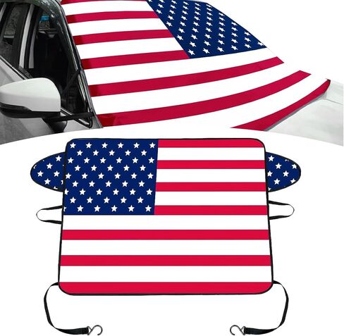 ZKFAR 1 PC American Flag Car Windshield Snow Cover, 66.9In x 47.2In Waterproof Oxford Anti-UV Cover for Winter, Universal Foldable Durable Vehicle Protection Accessories for SUVs Trucks Cars (Black) in Saudi Arabia