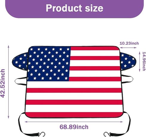 ZKFAR 1 PC American Flag Car Windshield Snow Cover, 66.9In x 47.2In Waterproof Oxford Anti-UV Cover for Winter, Universal Foldable Durable Vehicle Protection Accessories for SUVs Trucks Cars (Black) in Saudi Arabia