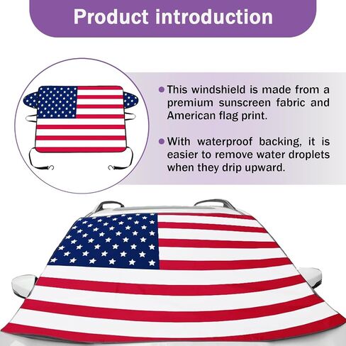 ZKFAR 1 PC American Flag Car Windshield Snow Cover, 66.9In x 47.2In Waterproof Oxford Anti-UV Cover for Winter, Universal Foldable Durable Vehicle Protection Accessories for SUVs Trucks Cars (Black) in Saudi Arabia