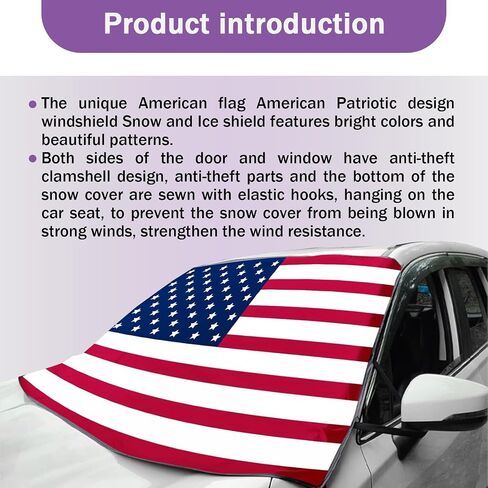 ZKFAR 1 PC American Flag Car Windshield Snow Cover, 66.9In x 47.2In Waterproof Oxford Anti-UV Cover for Winter, Universal Foldable Durable Vehicle Protection Accessories for SUVs Trucks Cars (Black) in Saudi Arabia