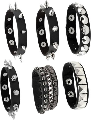 Eigso 3 Pcs Leather Punk Bracelets for Men Women of Rock Rivet Wrap Retro Spike Bracelet Adjustable in Saudi Arabia