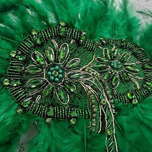 Handmade Beaded Rhinestone Appliques Sew on Crystal Flower Lace Patch Vivid Feather Patch, Multi-Color Pairs for DIY Clothing, Wedding Dress, and Home Decoration (Green) in Saudi Arabia
