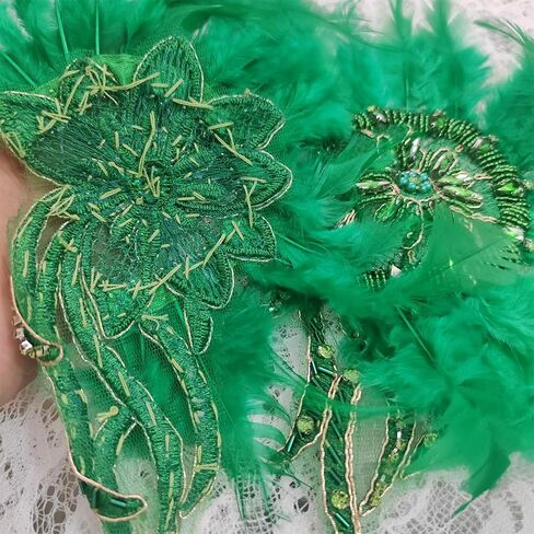 Handmade Beaded Rhinestone Appliques Sew on Crystal Flower Lace Patch Vivid Feather Patch, Multi-Color Pairs for DIY Clothing, Wedding Dress, and Home Decoration (Green) in Saudi Arabia