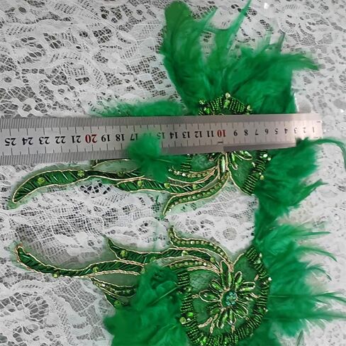 Handmade Beaded Rhinestone Appliques Sew on Crystal Flower Lace Patch Vivid Feather Patch, Multi-Color Pairs for DIY Clothing, Wedding Dress, and Home Decoration (Green) in Saudi Arabia