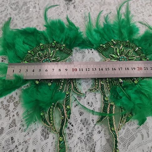 Handmade Beaded Rhinestone Appliques Sew on Crystal Flower Lace Patch Vivid Feather Patch, Multi-Color Pairs for DIY Clothing, Wedding Dress, and Home Decoration (Green) in Saudi Arabia