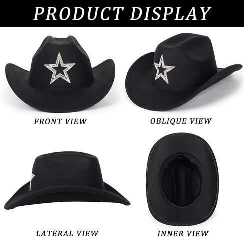 قبعة راعية البقر الغربية الكلاسيكية للنساء، قبعة فيدورا عصرية من حجر الراين، قبعات واسعة الحافة لحفلات الديسكو تناسب M-L in Kuwait