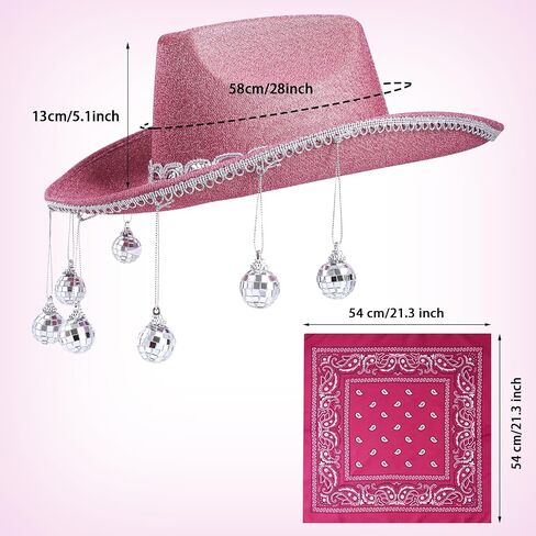 Cowboy Hat Costume Cowgirl Hat with Glitter Disco Ball Heart Sunglasses Bandana for Western Cowboy Halloween Cosplay in Saudi Arabia