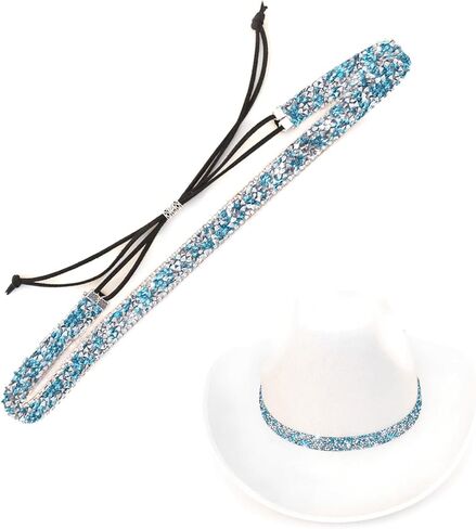 الأبيض قبعة رعاة البقر الفرقة حجر الراين حجم قابل للتعديل الأبيض حجر الراين راعية البقر hatband لا امب قبعة in Kuwait