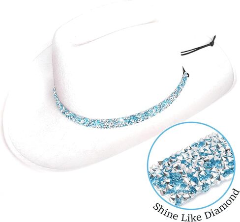 الأبيض قبعة رعاة البقر الفرقة حجر الراين حجم قابل للتعديل الأبيض حجر الراين راعية البقر hatband لا امب قبعة in Kuwait