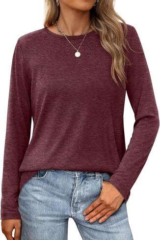 Long Sleeve Shirts for Women Basic Fall Tops Casual Loose Fit T-Shirts in Kuwait