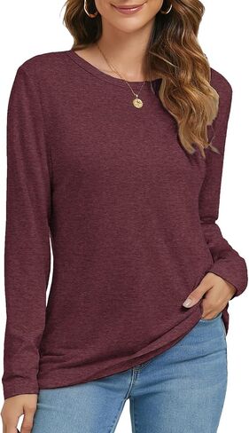 Long Sleeve Shirts for Women Basic Fall Tops Casual Loose Fit T-Shirts in Kuwait