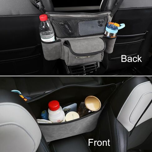 Car Purse & Handbag Holder Between Front Seats，Seat Back Organizers and Storage Bag with Tissue Hoder & 2 Cupholders & 3 Pockets for Car.(Grey) in Saudi Arabia