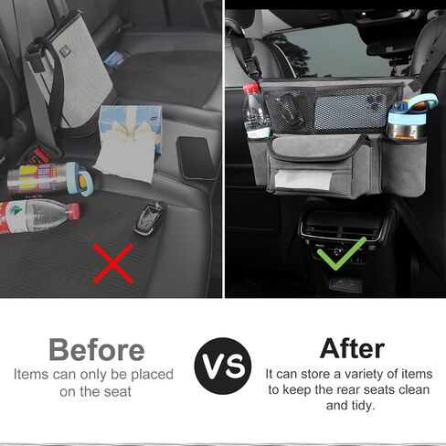 Car Purse & Handbag Holder Between Front Seats，Seat Back Organizers and Storage Bag with Tissue Hoder & 2 Cupholders & 3 Pockets for Car.(Grey) in Saudi Arabia