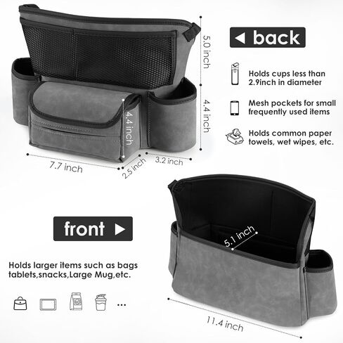 Car Purse & Handbag Holder Between Front Seats，Seat Back Organizers and Storage Bag with Tissue Hoder & 2 Cupholders & 3 Pockets for Car.(Grey) in Saudi Arabia