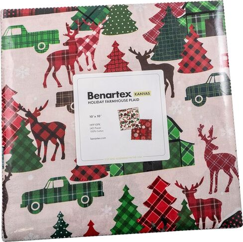Kanvas Studio Holiday Farmhouse Plaid 10X10 Pack 42 10-inch Squares Layer Cake Benartex, Assorted, HFP10PK in Kuwait