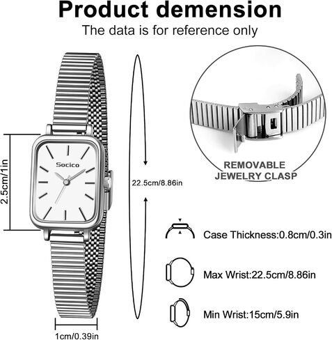 SOCICO Wrist Watches for Women Luxury Ladies Quartz Rectangle Wrist Watches with Stainless Steel Strap, Womens Casual Fashion Dainty Watch in Saudi Arabia