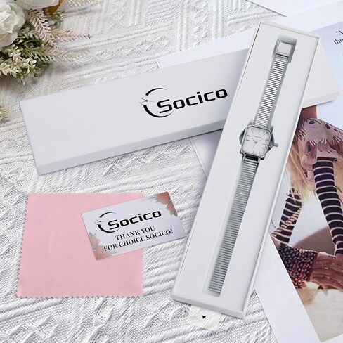SOCICO Wrist Watches for Women Luxury Ladies Quartz Rectangle Wrist Watches with Stainless Steel Strap, Womens Casual Fashion Dainty Watch in Saudi Arabia