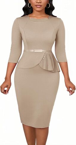 Business Casual Dress for Women Elegance Church Dresses Midi Bodycon Pencil Dress Office Modest Work Suiting Outfits in Saudi Arabia