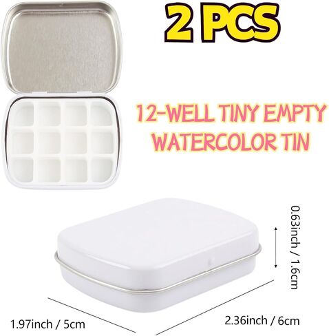 2 Pcs Mini Empty Watercolor Tin Box 12 Wells Portable Paint Palette Metal Paint Storage,Travel Watercolor Palette with Lid,Ideal for Artists on The Go(Black) in Kuwait