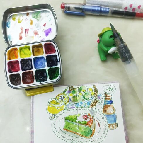 2 Pcs Mini Empty Watercolor Tin Box 12 Wells Portable Paint Palette Metal Paint Storage,Travel Watercolor Palette with Lid,Ideal for Artists on The Go(Black) in Kuwait