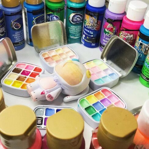 2 Pcs Mini Empty Watercolor Tin Box 12 Wells Portable Paint Palette Metal Paint Storage,Travel Watercolor Palette with Lid,Ideal for Artists on The Go(Black) in Kuwait