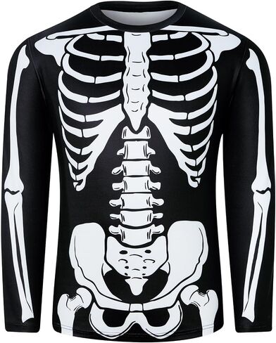 Goodstoworld Mens Halloween Tshirts Unisex Fake Muscle Hairy Chest Skeleton 3D Printed Shirts S-XXL in Kuwait