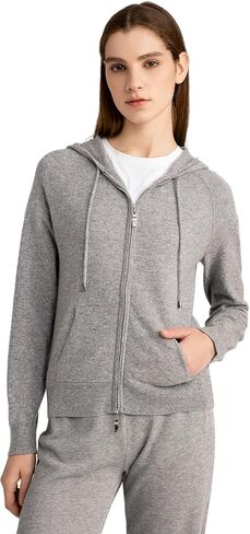 State Cashmere Women's 2-Way Zips Zip Up Hoodie Front Pocket 100% Pure Cashmere Long Sleeve Sweater Full Zipper in Saudi Arabia