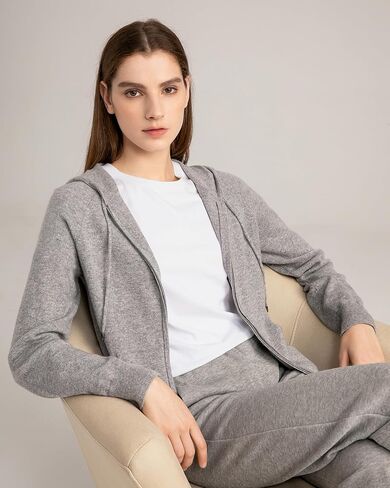 State Cashmere Women's 2-Way Zips Zip Up Hoodie Front Pocket 100% Pure Cashmere Long Sleeve Sweater Full Zipper in Saudi Arabia