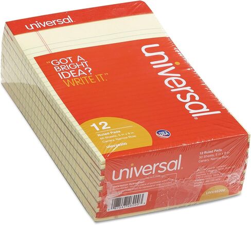 Universal 46200 Perforated Edge Writing Pad, Narrow Rule, 5 x 8, Canary, 50 Sheet, Dozen in Saudi Arabia