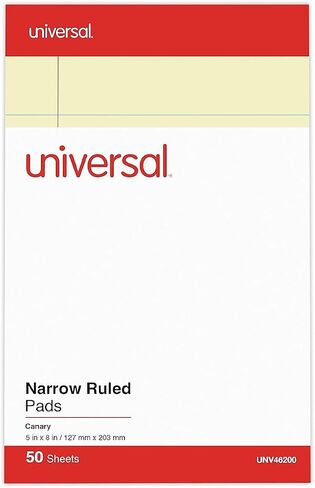 Universal 46200 Perforated Edge Writing Pad, Narrow Rule, 5 x 8, Canary, 50 Sheet, Dozen in Saudi Arabia