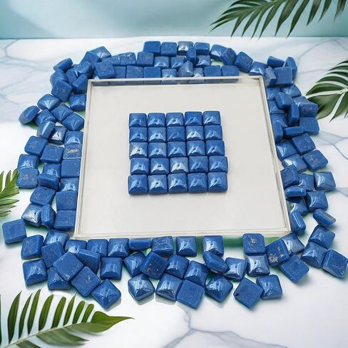 1.1lb Crystal Glass Mosaic Tiles for Crafts, 0.6"x 0.6" Square Mosaic Glass Pieces for Artwork,Garden Kit Decor (Plated Sapphire Blue) in Kuwait