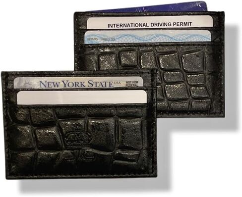 Slim Wallet Croc Embossed Genuine Leather Card Holder Card Case for Men and Women (Black) in Saudi Arabia
