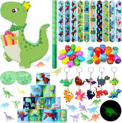 Pasimy 107 قطعة ديناصور حفلة عيد ميلاد Piñata مجموعة 16.5 × 11.8 × 3.1 بوصة ديناصور Piñata Dino Piñata مع عصا معصوب العينين ديناصور هدايا حفلة عيد ميلاد هدية ديكور الديناصور (أخضر، جميل) in Saudi Arabia