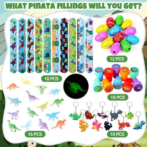 Pasimy 107 قطعة ديناصور حفلة عيد ميلاد Piñata مجموعة 16.5 × 11.8 × 3.1 بوصة ديناصور Piñata Dino Piñata مع عصا معصوب العينين ديناصور هدايا حفلة عيد ميلاد هدية ديكور الديناصور (أخضر، جميل) in Saudi Arabia