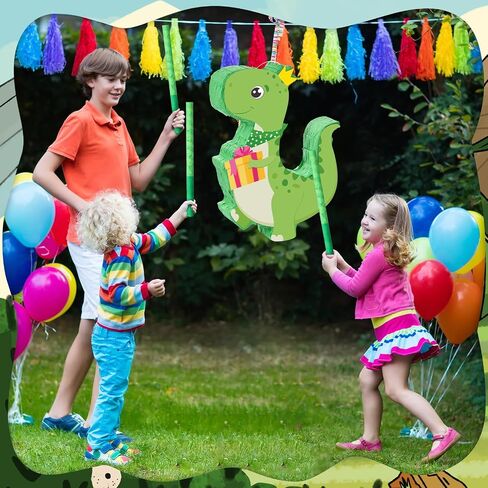 Pasimy 107 قطعة ديناصور حفلة عيد ميلاد Piñata مجموعة 16.5 × 11.8 × 3.1 بوصة ديناصور Piñata Dino Piñata مع عصا معصوب العينين ديناصور هدايا حفلة عيد ميلاد هدية ديكور الديناصور (أخضر، جميل) in Saudi Arabia