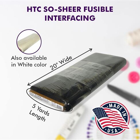Superpunch So-Sheer Fusible Knit Interfacing/Underling HTC1350-2 - 20 Inches Wide, Precut Sewing for Soft Shaping & Quilting, 100% Polyester, Made in USA, Sold in 2 Yard Package, Made in USA (Black) in Saudi Arabia