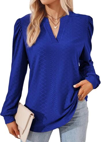 Dokotoo Womens Fall Fashion 2024 Long Sleeve Tops Dressy Casual Blouses Trendy V Neck Puff Sleeve Shirts Business Outfits in Saudi Arabia