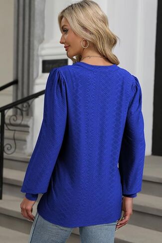 Dokotoo Womens Fall Fashion 2024 Long Sleeve Tops Dressy Casual Blouses Trendy V Neck Puff Sleeve Shirts Business Outfits in Saudi Arabia