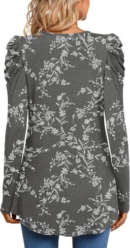Anydeer Long Sleeve Shirts for Womens Fall Fashion 2024 Puff Sleeve Tunic Tops Dreessy Casual Blouses Pleated Pullover in Saudi Arabia