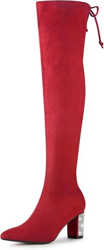 Allegra K Women's Chunky Heels Bling Rhinestone Over the Knee High Boots in Saudi Arabia