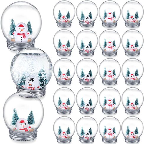 Jerify 24 Sets 3.6 Inch Christmas Clear Plastic Snow Globes Kit Snow Globe Water Globe with Christmas Tree Faux Snow Flakes Snowman Screw Off Cap for DIY Snow Globes Home Decoration Crafts in Kuwait